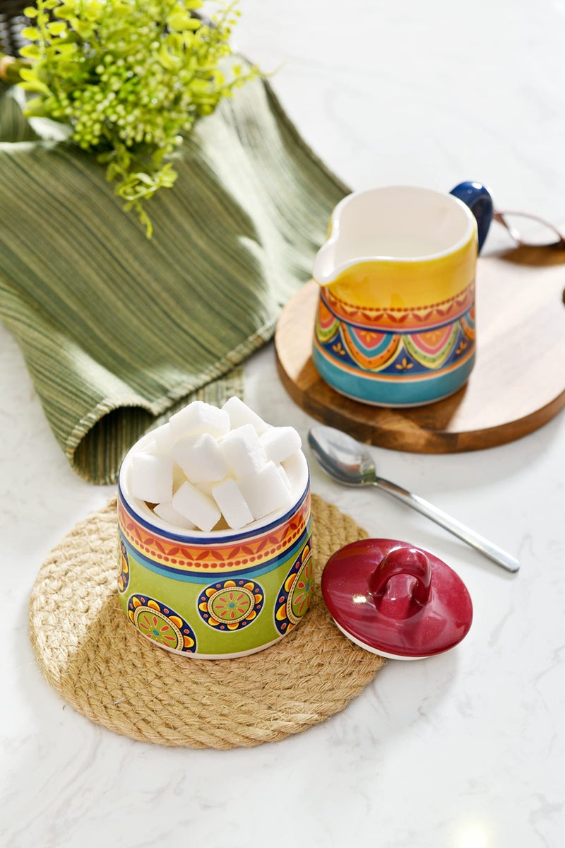 Bico Tunisian Ceramic Sugar and Creamer Set, Sugar Bowl with Lid, Cute Container for Coffee Bar, Kitchen Countertop Accessories, Microwave and Dishwasher Safe - Image 4